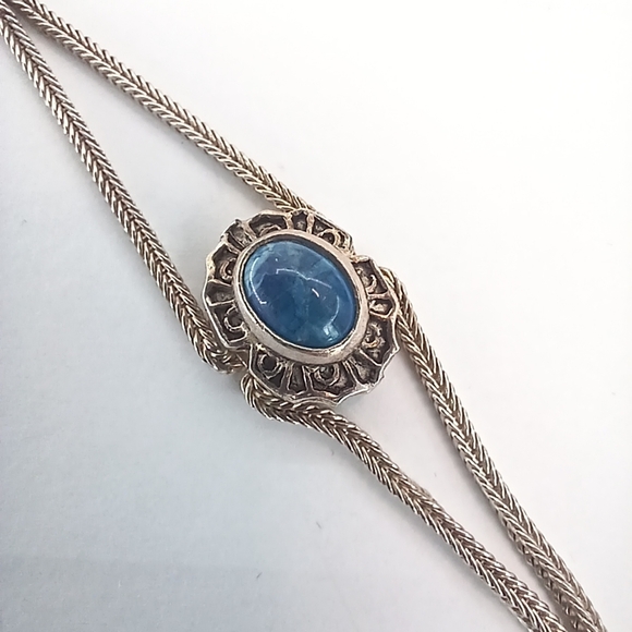 Vintage 925 Silver Blue Opal Agate Bracelet Ring Womens size 8 Boho - Picture 5 of 8